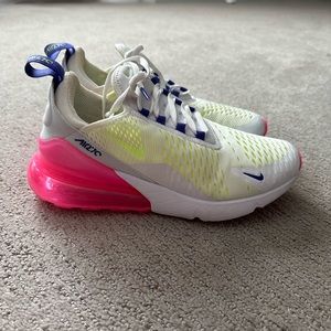 Nike Air Max 270 Women’s size 8 white with neon pink and yellow EUC